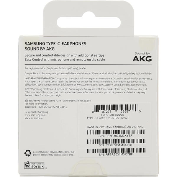 Samsung Type C AKG Earphones Packaging BackSide
